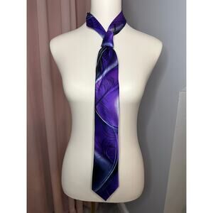 EUC J. Garcia Landscape Collection 59 Purple Black White Details Silk Necktie